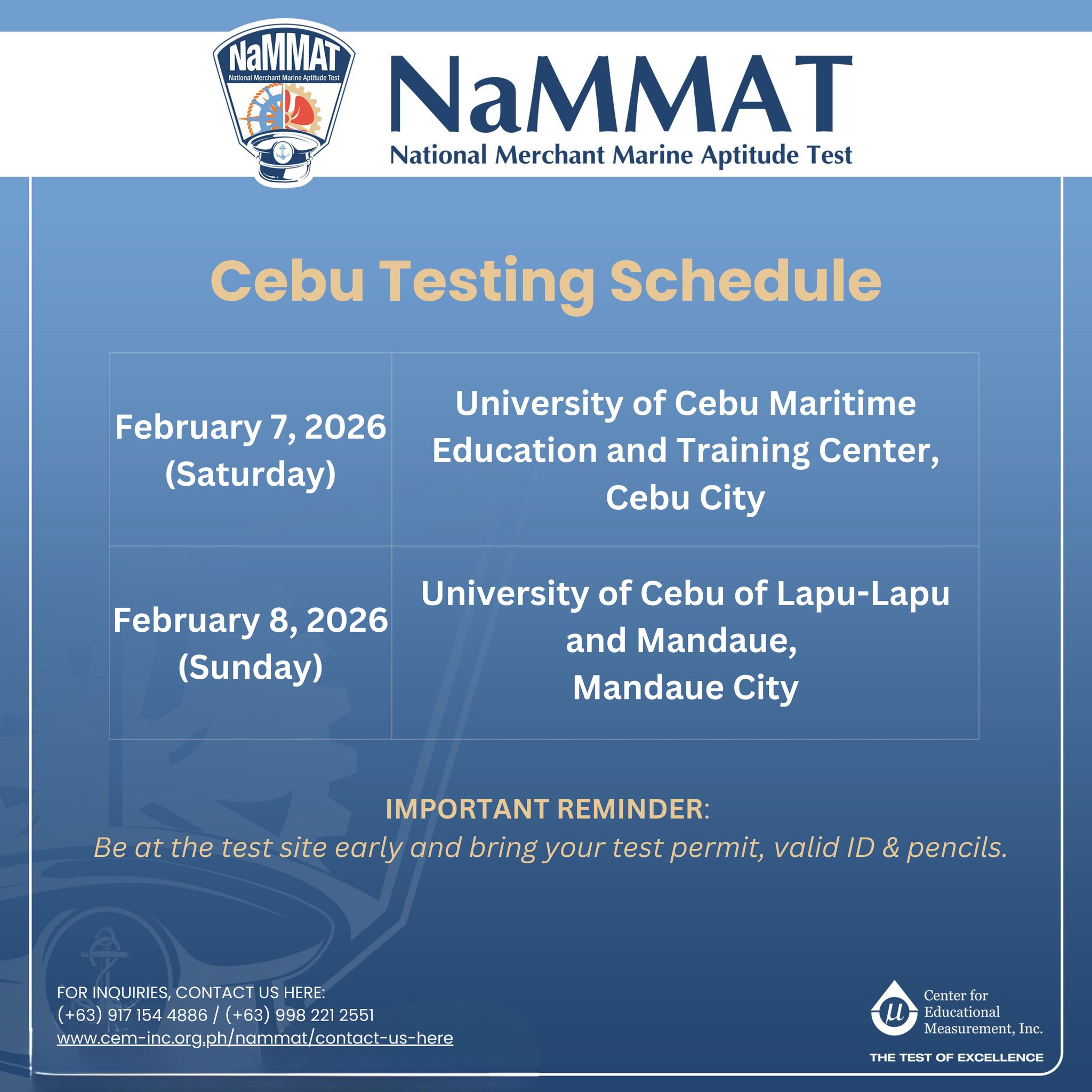 Cebu NaMMAT February schedule