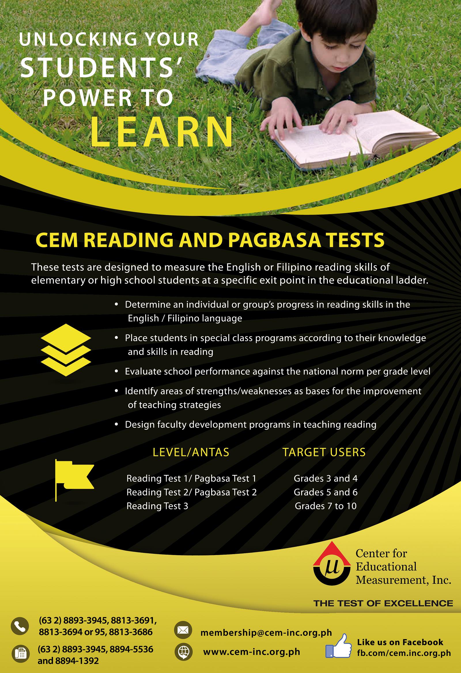 CEM Pagbasa Tests Center For Educational Measurement Inc 