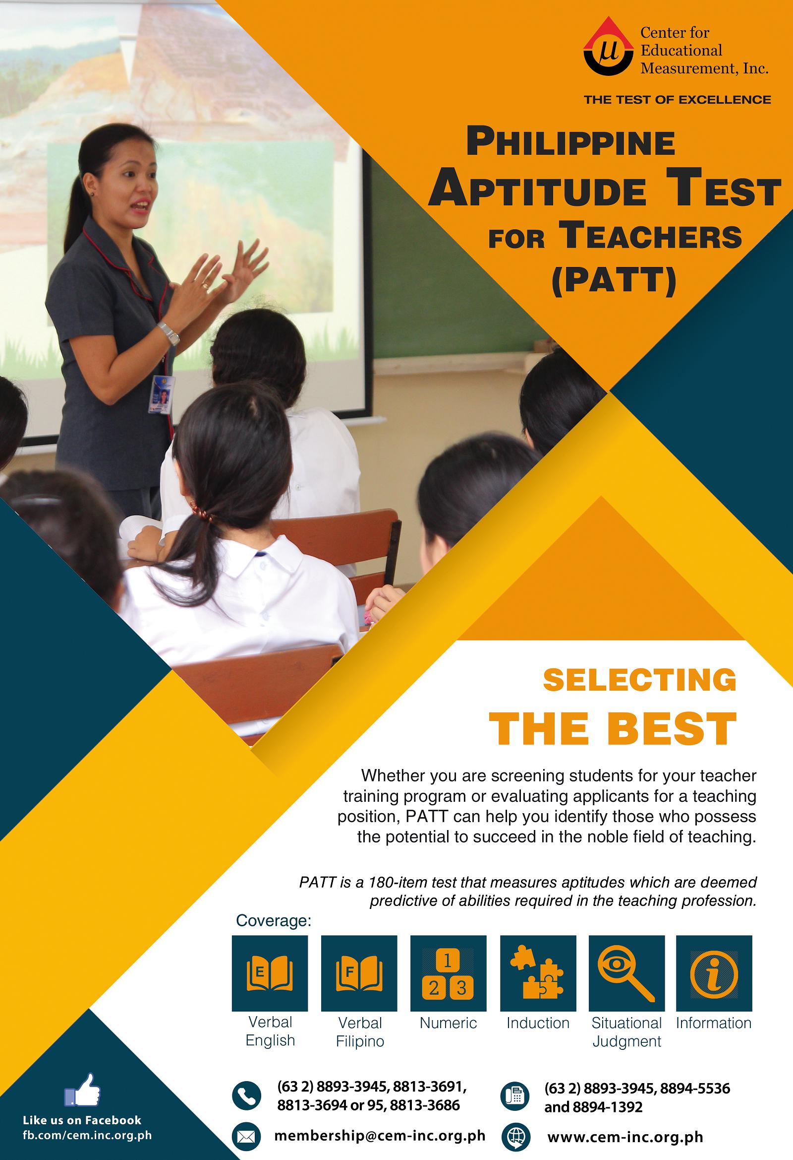Philippine Aptitude Test For Teachers PATT Center For Educational Measurement Inc 