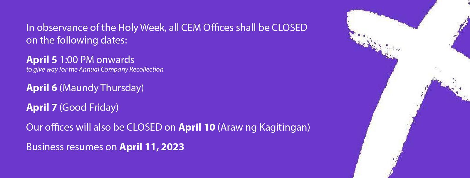 Important Notice - Offices Closed for 2023 Lent & Araw ng Kagitingan