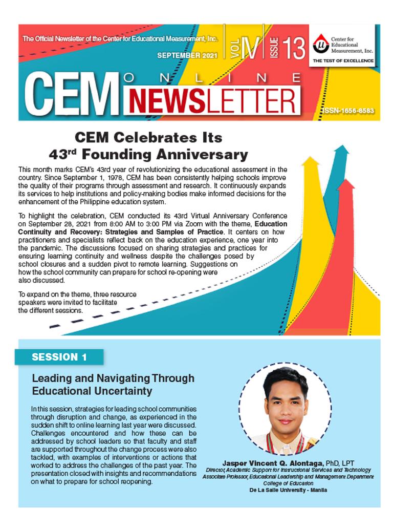 CEM Online Newsletter Vol. IV, Issue 13 (September 2021)