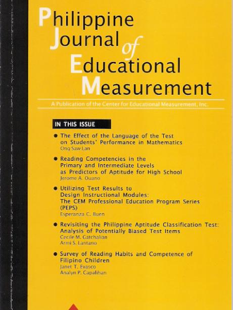 Philippine Journal of Educational Measurement, Volume XI, Issue 01